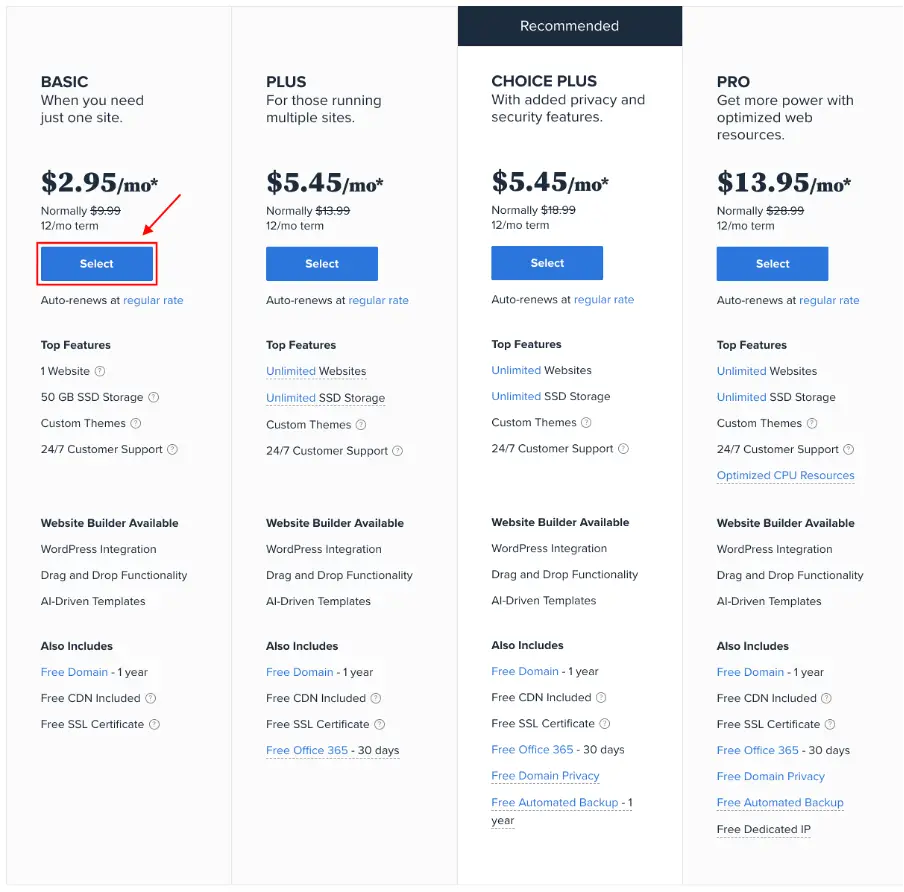 How to start a WordPress blog : Select the basic package